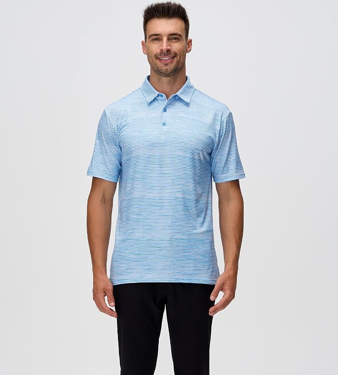 Esabel.C Jacquard Golf Shirts for Men Moisture Wicking Short Sleeve Performance - Image 4