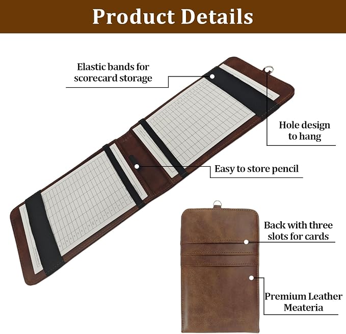 Leather Golf Scorecard Holder, Score Card Holder Golf, Yardage Book Cover - Image 2