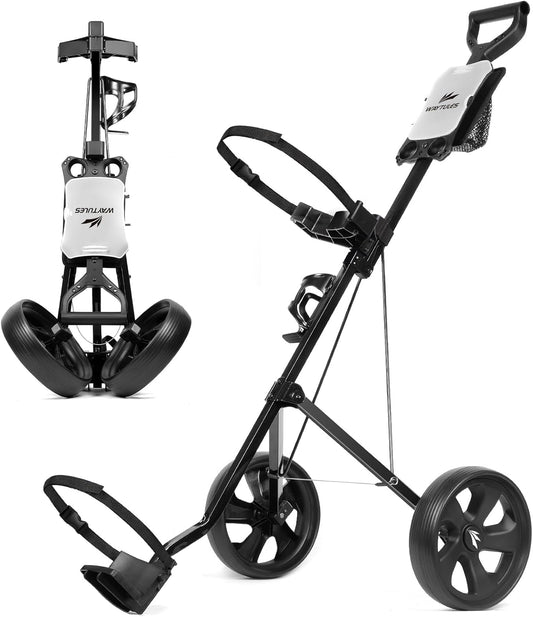 2-Wheel Golf Pull Cart – Lightweight Foldable Golf Push Cart with Durable Steel Frame, Adjustable Web Straps, Compact Design for Walking Golfers