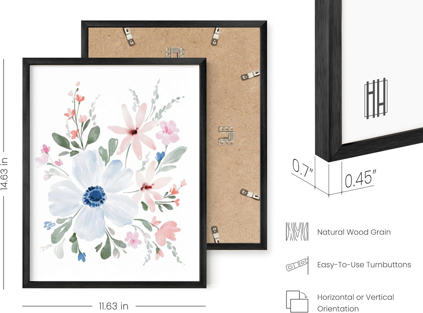 HAUS AND HUES Flower Wall Decor - Set of 4 Wall Art, Flower Painting, Floral Pictures (Black Aluminum Frame, 11x14)