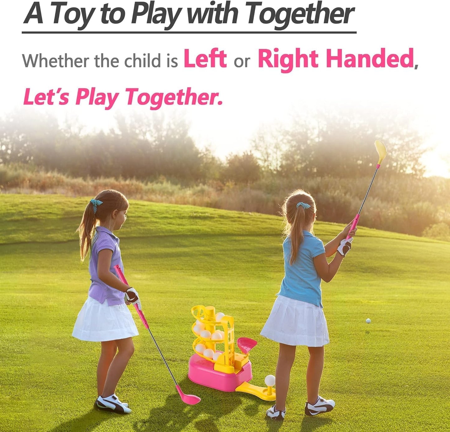 iPlay, iLearn Girls Pink Golf Toys Set W/Left & Right Club Head, Kids Outdoor Sport Toy Age 3-5, Toddler Indoor Golf Ball Game, Child Active Exercise Yard Play Birthday Gifts for 4 6 7 8 Year Olds Boy