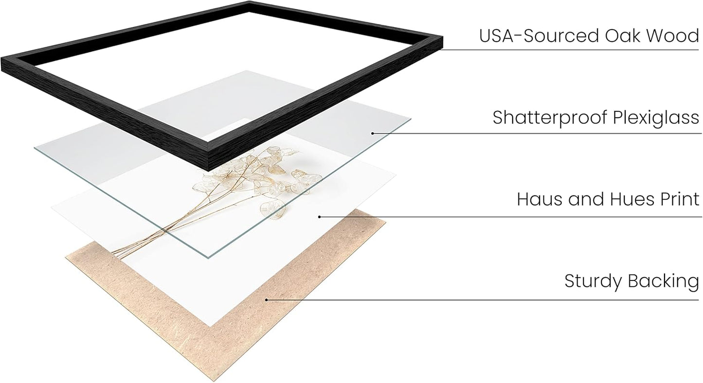 HAUS AND HUES Flower Wall Decor - Set of 4 Floral Wall Art, Framed Flower Paintings, Floral Pictures, Frameable Botanical Posters (8x10, Black Frame)