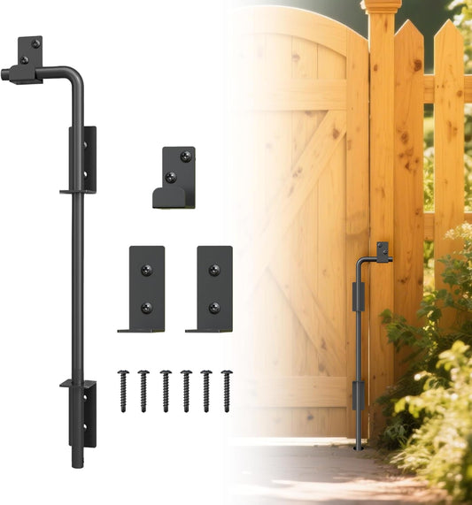 18" Heavy Duty Cane Bolts for Gates with Upgraded Square Hardware Gate Drop Rod with Black Finish for Wood PVC Vinyl Fences Gates, Double Doors-1 Pack