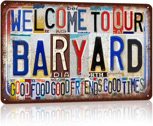 JBYMsign Vintage Baryard Wall Decor Metal Sign Tin Signs Poster - Welcome To Our Baryard Good Food Good Friends Good Times