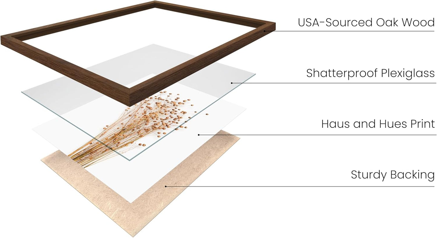 HAUS AND HUES Flower Wall Decor - Set of 4 Framed Floral Art Prints, Botanical Wall Art for Bedroom or Living Room, Flower Paintings and Pictures (Walnut Frame, 8x10)