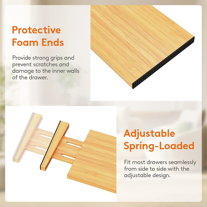 Lifewit 4 Pack 5" Deep Bamboo Drawer Dividers, 13-16.5" Expandable Drawer - Image 5