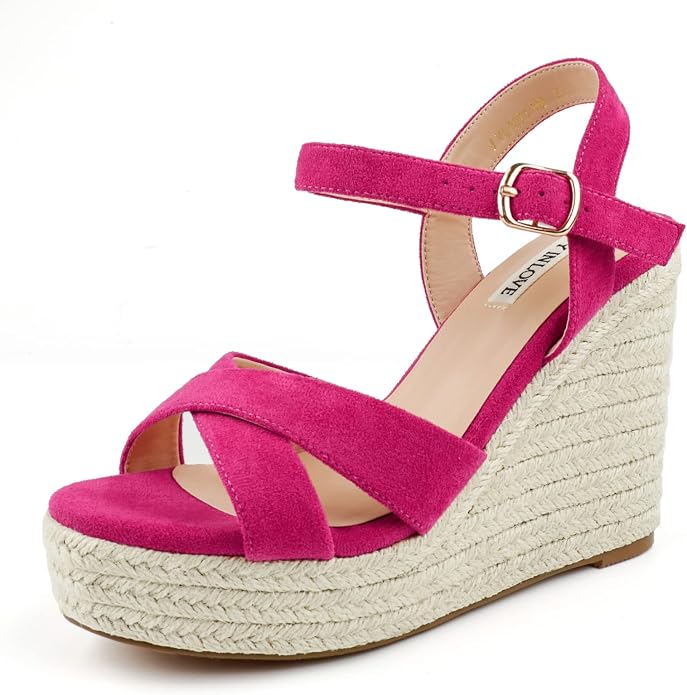 JOY IN LOVE Womens Espadrilles Wedge Sandals Platform Heels Ankle Strap Open by JOYINLOVE