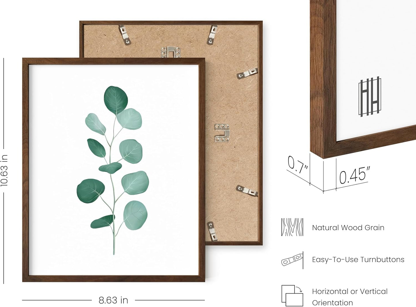 HAUS AND HUES Plant Wall Art - Botanical Prints, Green Wall Art Set, Plant Pictures, Leaves Paintings, Minimalist Sage Green Decor (8x10, Walnut Frame)