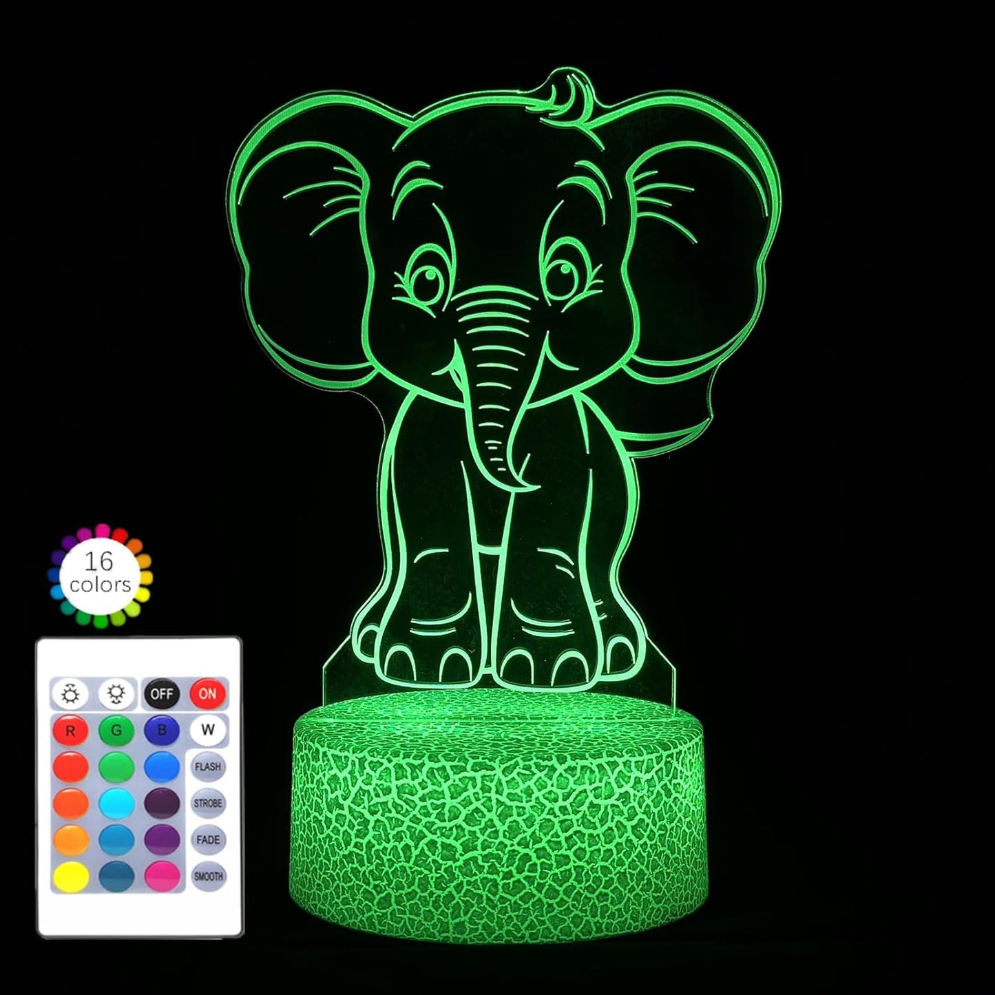 i-CHONY Elephant Night Light for Kids,16 Colors Dimmable Cute Animal Lamp with Remote,Smart Touch,USB Cable,Room Decor Lamp,Elephant Gift for Boys Girls Christmas Birthday Holiday Gifts