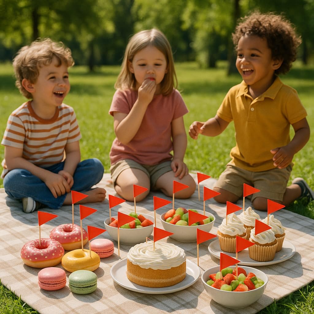 100 PCS Solid Red Toothpick Flags - Mini Plain Red Triangle Sticks with Writable Surface, Golf Cupcake Toppers Sticks Blank Flag Fruit Cheese Markers for DIY Decorations & Custom Labeling