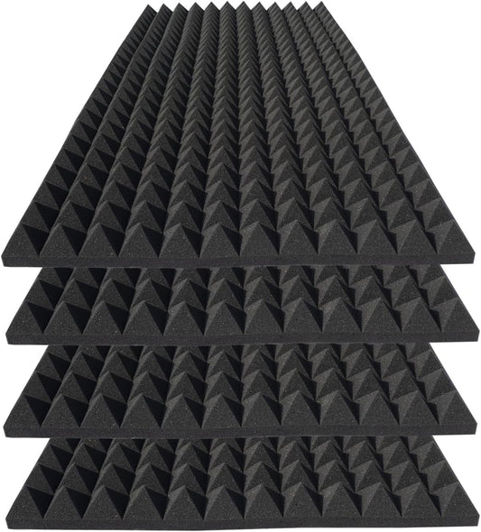 4 Pack Pyramid Sound Proof Foam Panels,48x24x2 Inch Acoustic Foam,High Density Soundproof Wall Panels,Fireproof Cancelling Studio Panel Reducing Noise & Echo (Black)