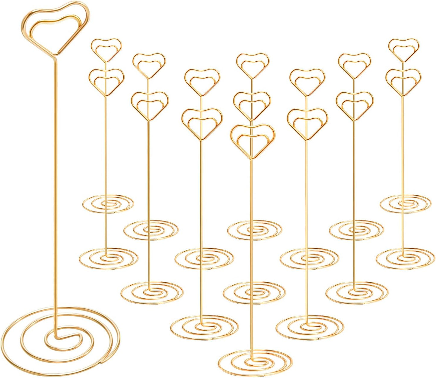 16pcs Place Card Holders, 8.75 Inches Tall Table Number Holders, Gold Picture Holder for Tables with Heart Shaped Clip for Wedding, Photos, Food Signs, Memo Notes, Restaurant, Birthday