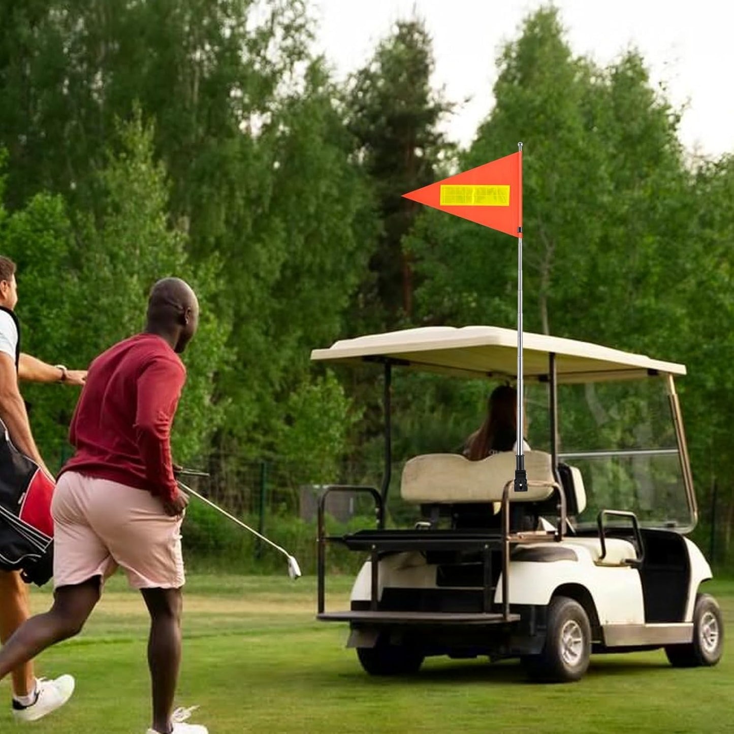 2 Pack Reflective Safety Flag - 22X30cm Orange, Telescopic Pole, Mount for Golf Carts & Wheelchairs