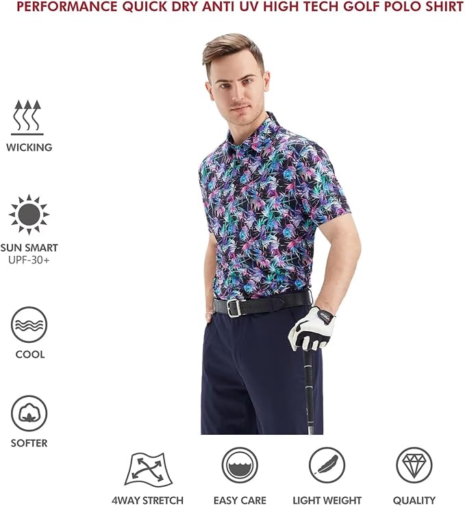 Golf Shirts for Men Dry Fit Short Sleeve Print Performance Moisture Wicking - Image 5