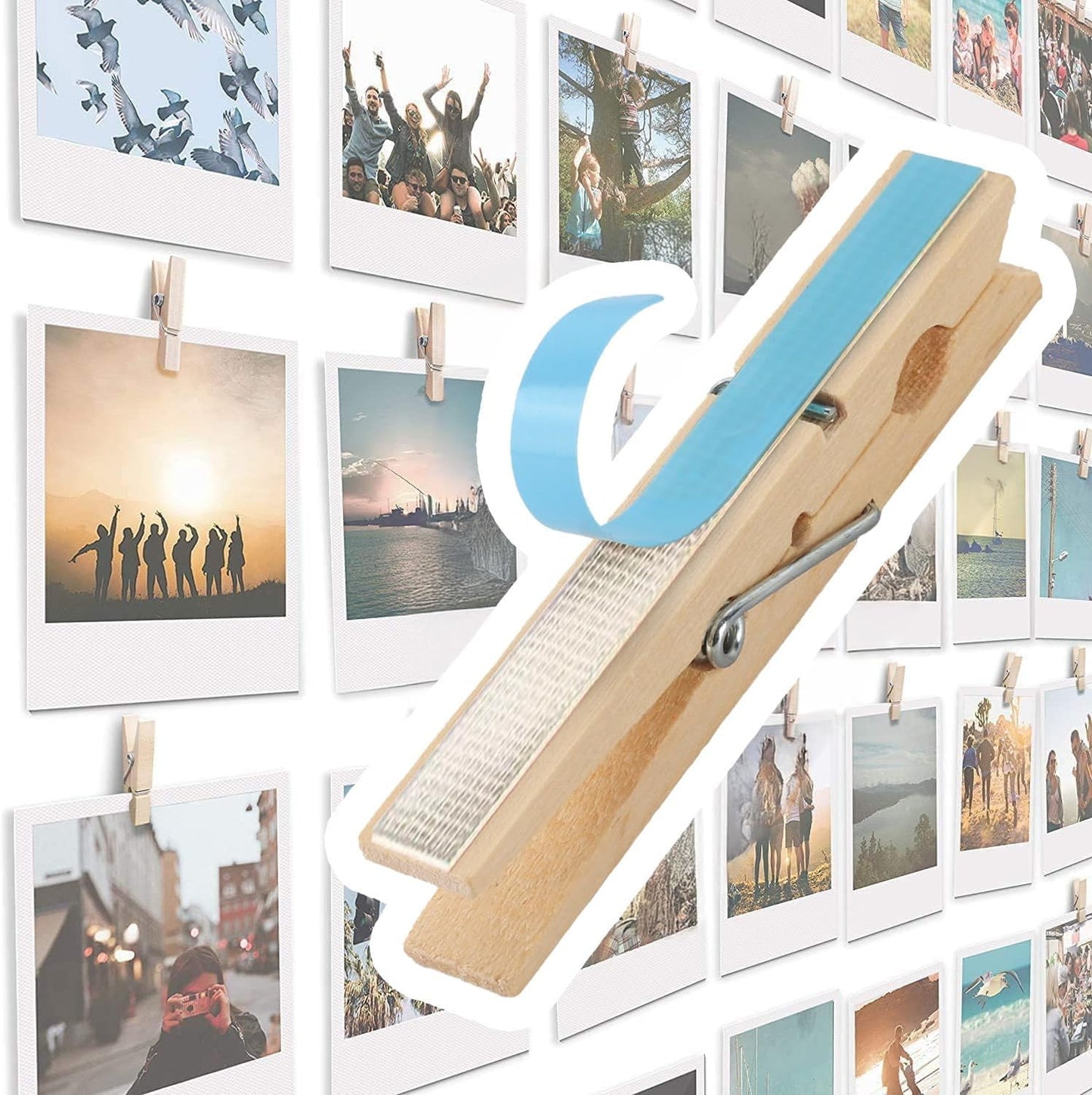 20 Pack Wood Photo Clips with Adhesive Layer 2.8'' for Wall, Art Holder, Mood Wall, Picture Holder, Poster Hanger, Dorm Room Decor, Photos Display