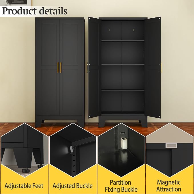 Black Metal Storage Cabinet, Kitchen Pantry Storage Cabinet - Image 5