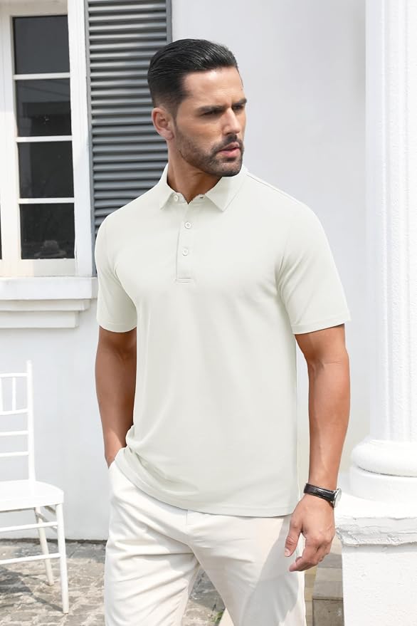 MAGCOMSEN Men's Polo Shirts Short Sleeve Cotton Pique 3 Button Classic Fit - Image 3