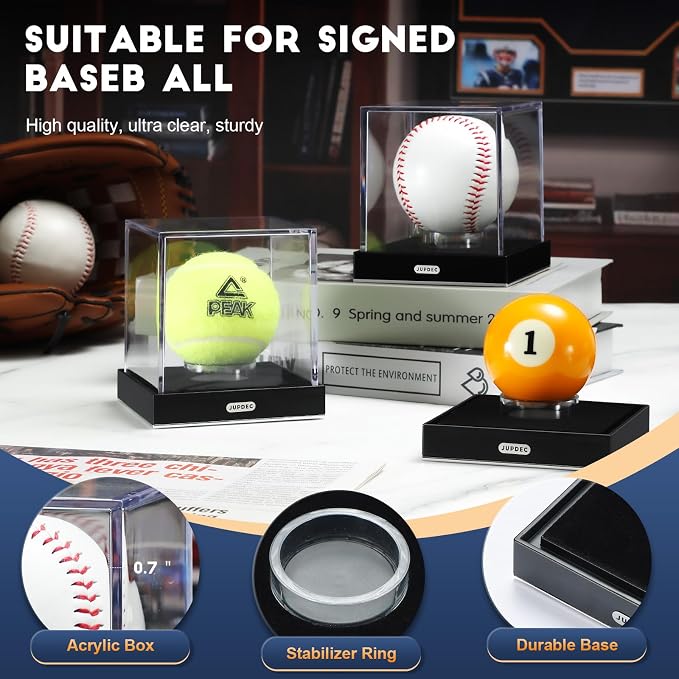 JupDec Baseball Display Case, UV Protected Autograph Stand Box - Image 4