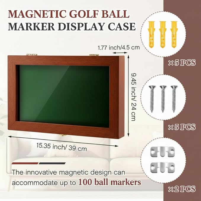 40 Golf Ball Marker Display Case Full Magnetic Backing 15.5" W x 9.5" H Wall - Image 3