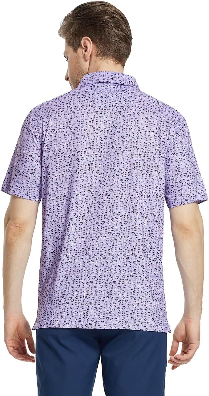 M MAELREG Mens Golf Shirt Short Sleeve Dry Fit Print Moisture Wicking - Image 4