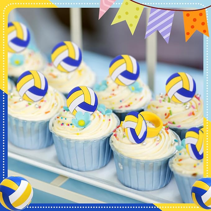 Honeydak 48 Pcs Volleyball Cupcake Rings Toppers Decoration Sport Ball Theme - Image 4