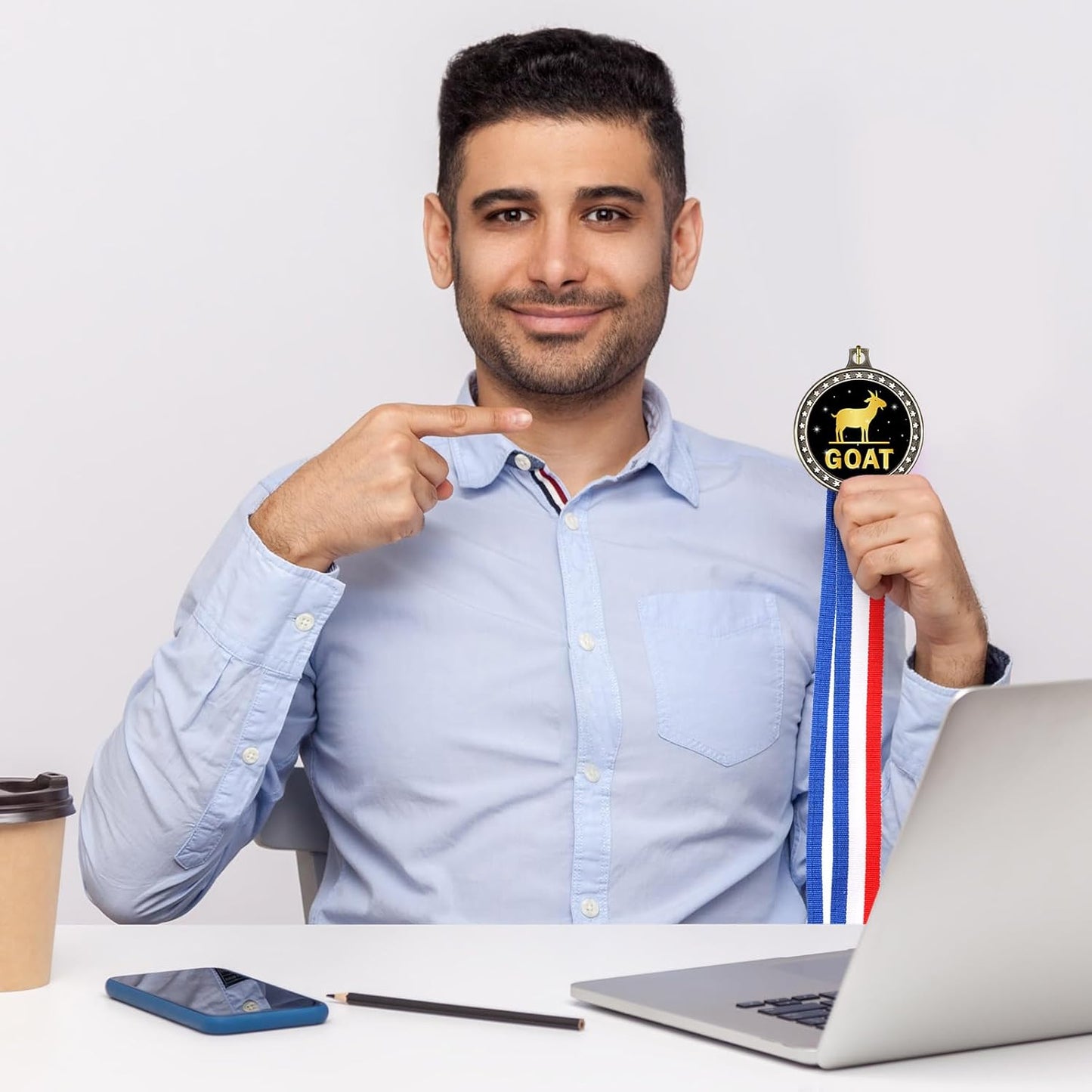 16 Pcs Goat Medal 2'' Greatest of All Time Champ Goat Trophy with Neck Ribbon Award Medals Pendant Funny Recognition Football MVP Necklace Fantasy Sports Award for Tournament League Champion