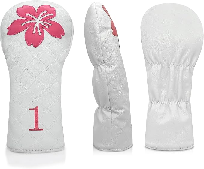 Grid Cherry Blossom Design Golf Covers PU Headcovers Set Fits Driver Fairway - Image 2