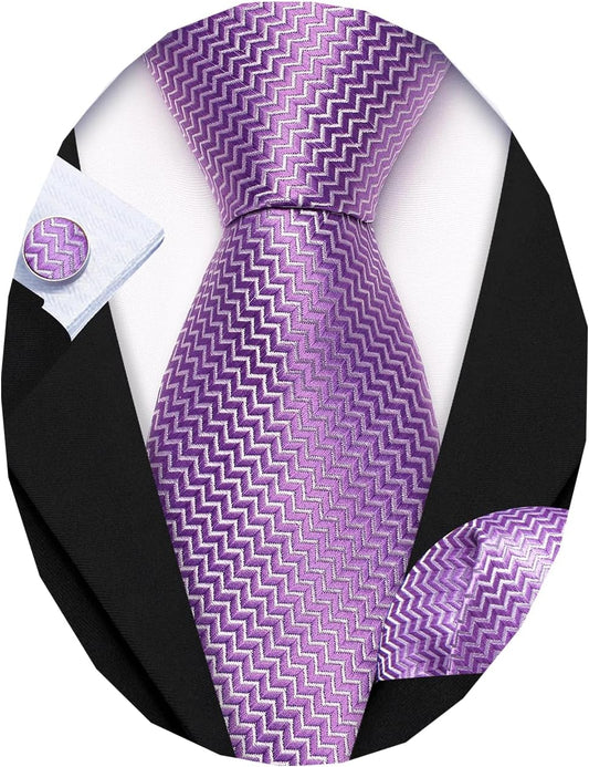Barry.Wang Designer Classic Ties for Men Set Formal Pocket Square Cufflink Check Plaid