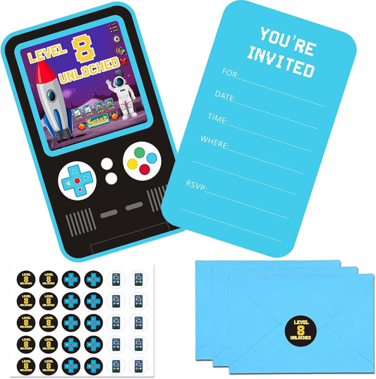 30 Pack Video Game Birthday Invitations for Boys with Envelopes and Sticker, Cute 8th Birthday Party Invitations Cards for Kids, Party Decorations Supplies for 8 Year Old Boys Birthday Invitations