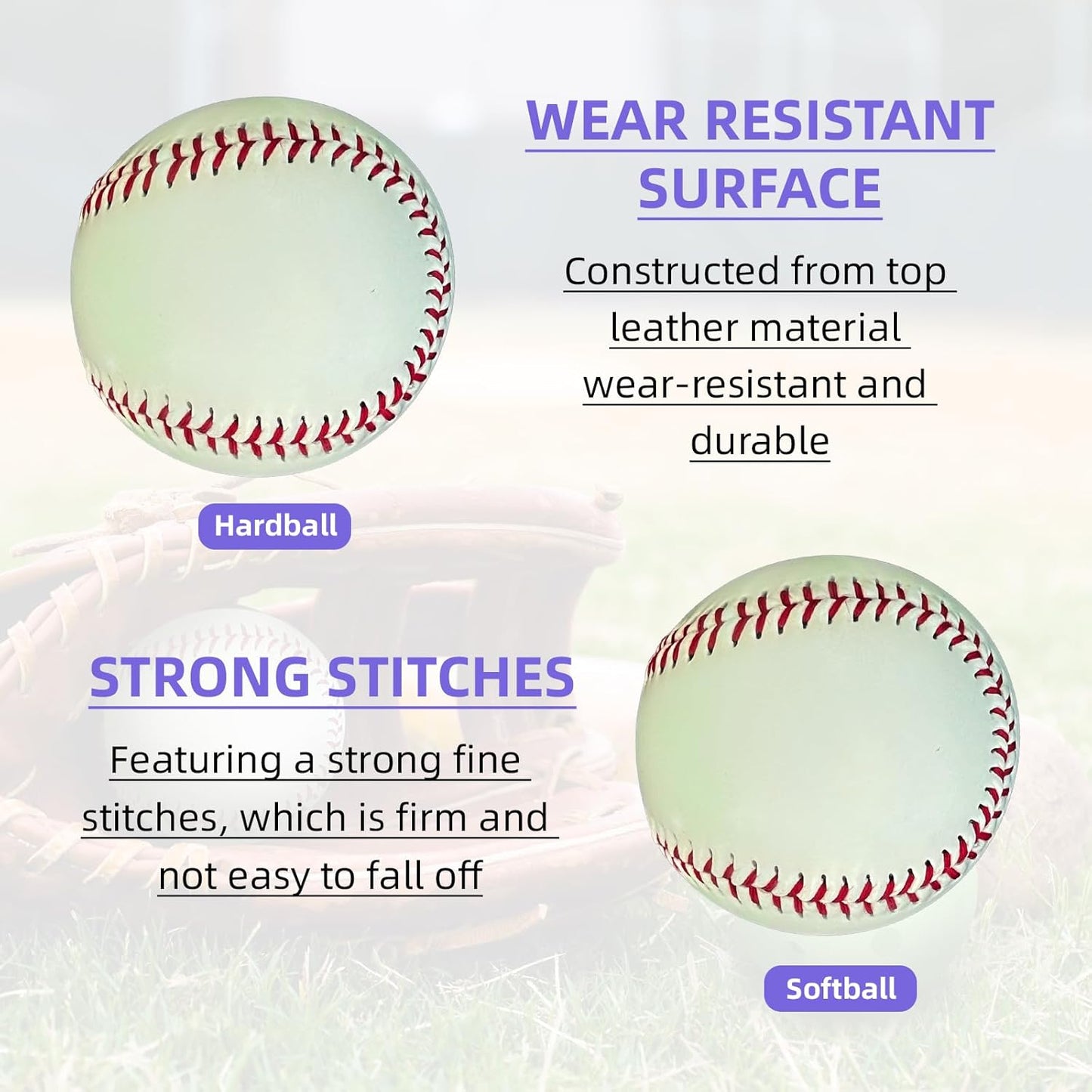 2 Pcs Super Bright Glow in The Dark Baseball with 3 Pcs Plastic Glow in The Dark Baseballs, for Youth and Adult Baseball Players Training in The Night