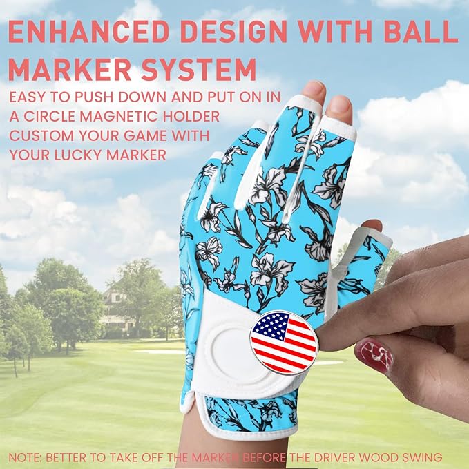 Golf Gloves Women with Ball Marker 2 Pack, Right Handed Golfer Left Hand - Image 4