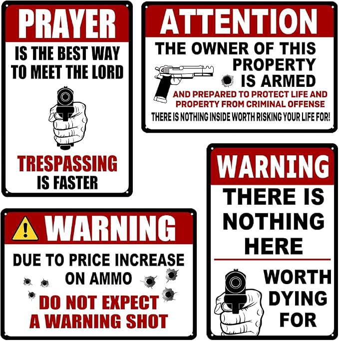 4 Pack Funny No Trespassing Sign Gun Signs No Tresspassing Private Property by Unknown
