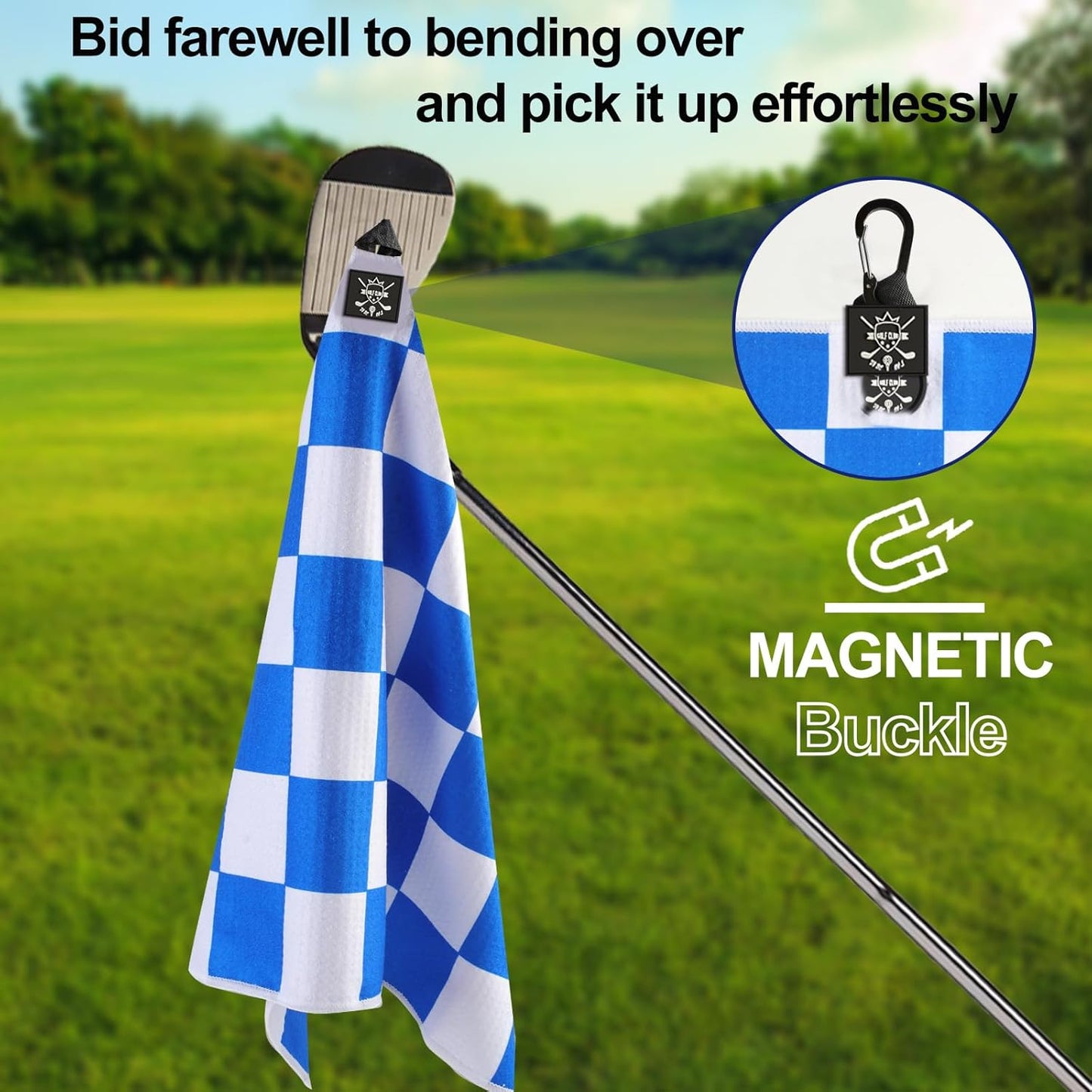 2 Pack 24"x16" Magnetic Golf Towels - Premium Waffle Pattern, with Magnet & Carabiner Clip for Golf Bags, Carts & Clubs. Essential for Men & Women Golfers - Black/Black