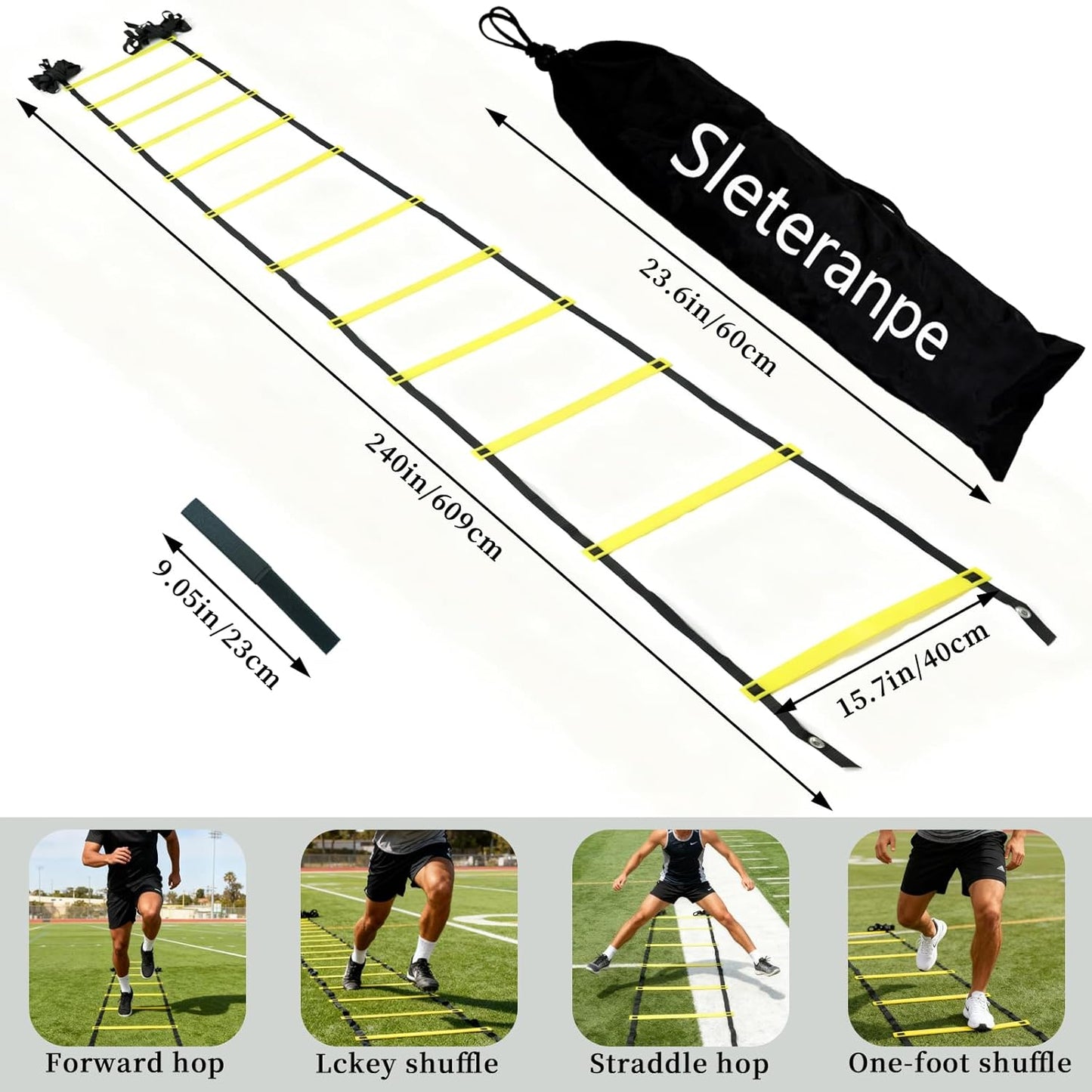 20ft Agility Ladder - Speed Ladder for Soccer with Carry Bag & Straps | 12 Adjustable Rungs | Soccer, Agility Training Equipment | Durable Footwork Ladder for Athletes (Yellow)