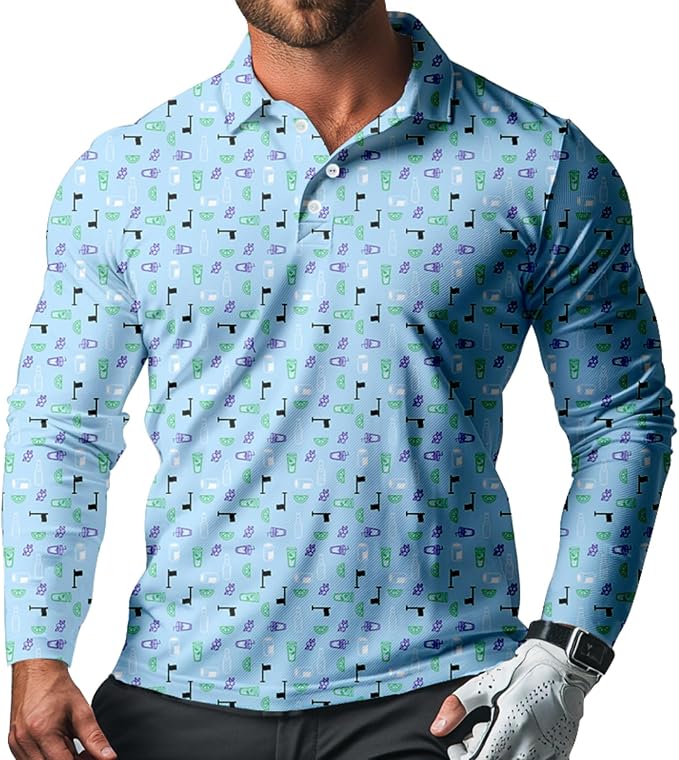 Men's Long Sleeve Golf Shirt Quick Dry 3 Button Work Fishing Outdoor Casual by SQPO