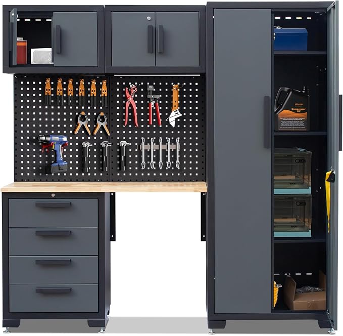 Garage Storage Cabinet System 7-Pcs Workshop Set Garage Cabinets and Storage by HPDMC