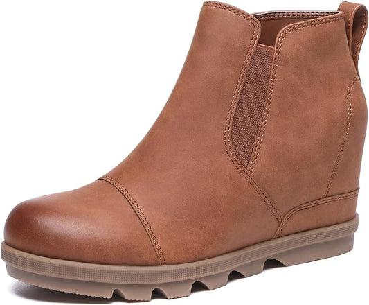 Athlefit Women's Wedge Ankle Boots Comfortable Slip On Wedge Booties by Athlefit