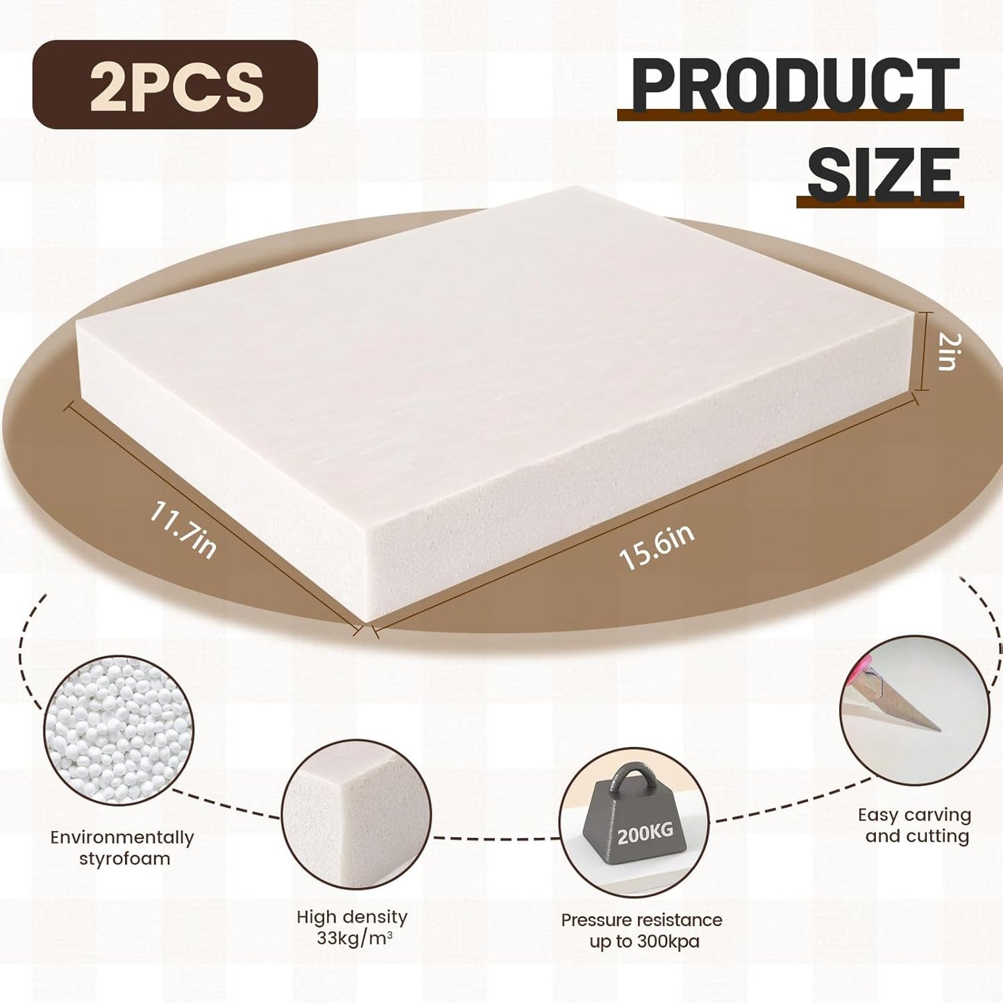 High Density XPS Foam Board,2 Pack 15.6x11.7X 2in Polystyrene Craft Foam Sheets, Rigid and Easy to Shape,DIY Modeling Art Projects, Party Decoration, Cosplay Prop Production, Carve,Heat Insulation