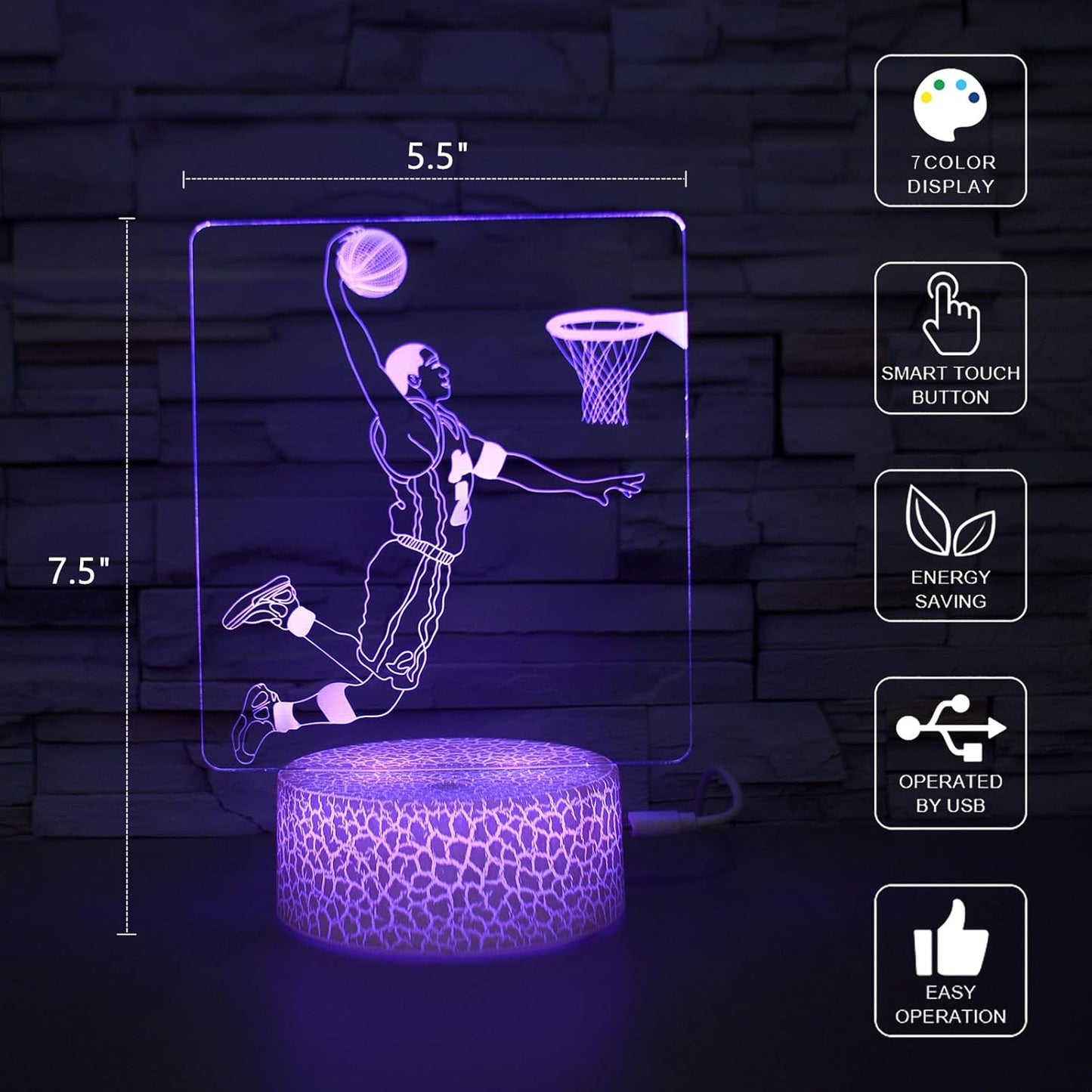 i-CHONY Basketball 3D Night Light,Sports Fan Room Decor,16 Colors Changing Dimmable NBA Basketball Lamp for Children's Room Decorations,Holiday Christmas Gifts