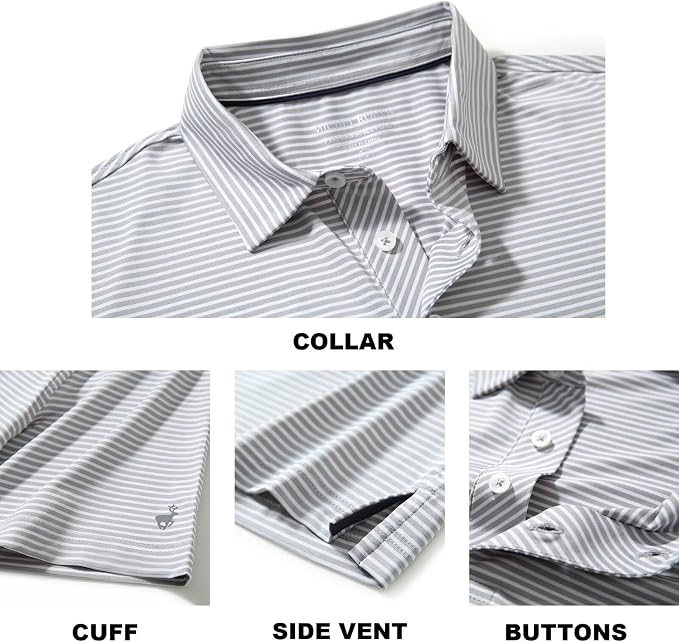 Mens Golf Shirt Moisture Wicking Dry Fit Performance Sport Short Sleeve Striped - Image 4