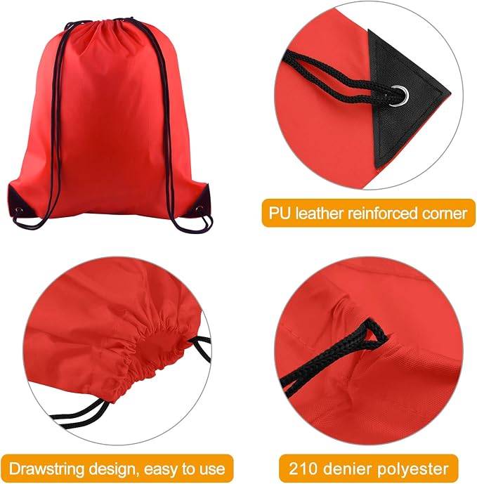 KUUQA 80Pcs Red Drawstring Backpack Bag Sack Drawstring Bags Bulk String Bags - Image 3