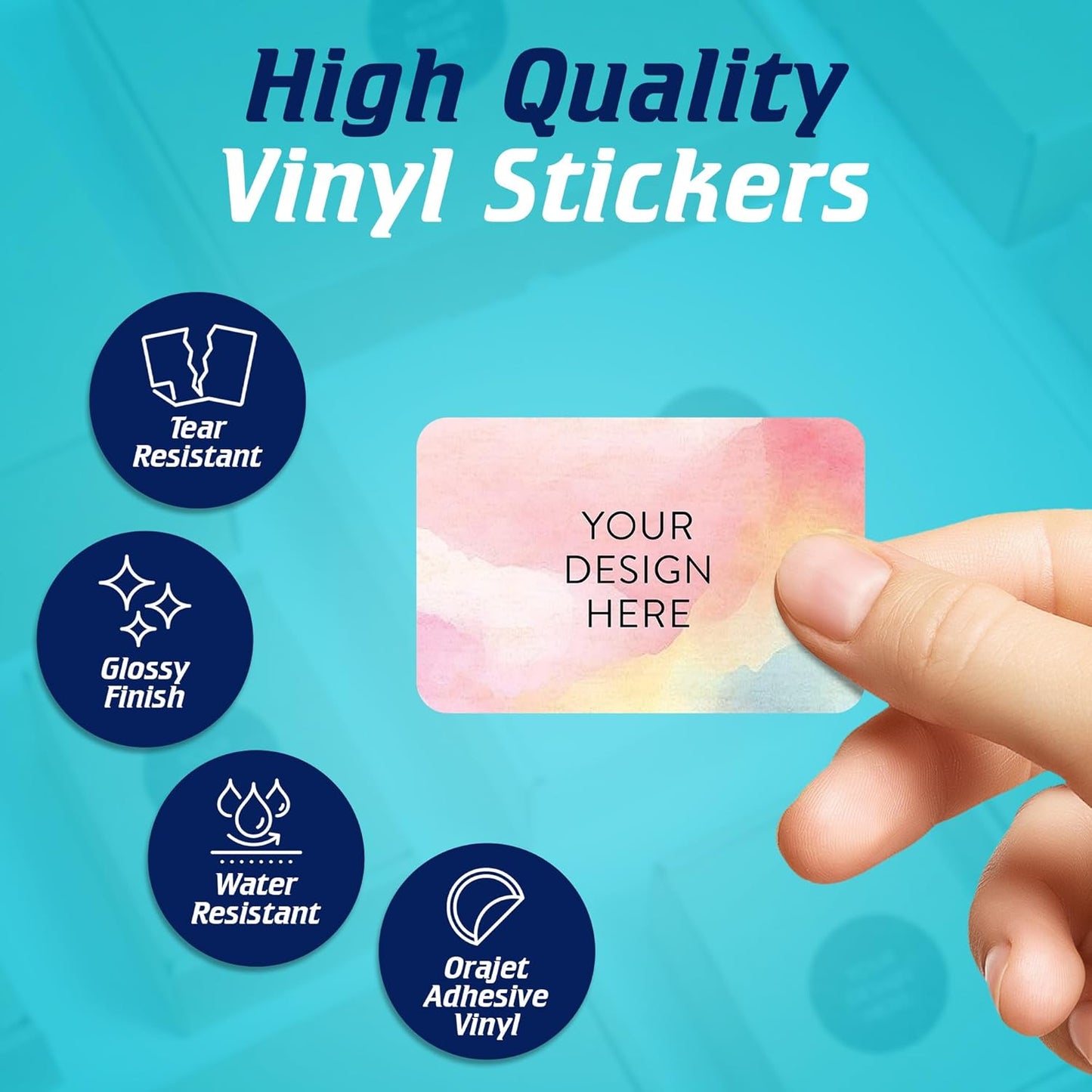 100 Custom Vinyl Stickers - Upload Your own Image, Text, Design, Logo - Personalized Logo Labels for Handmade, Packaging, Bottle, Jars, Candle, Brand Stickers (Watercolor, 5x3)