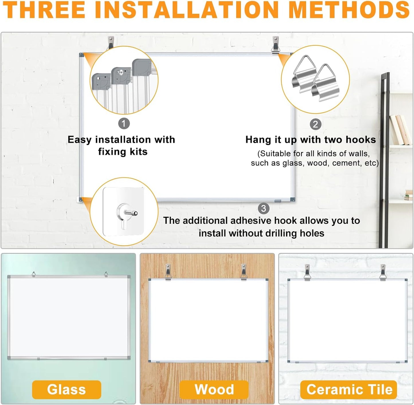 H-Qprobd Magnetic Whiteboard 24" x 18" Dry Erase White Board for Wall, Hanging Mounted Whiteboard with Aluminum Marker Tray