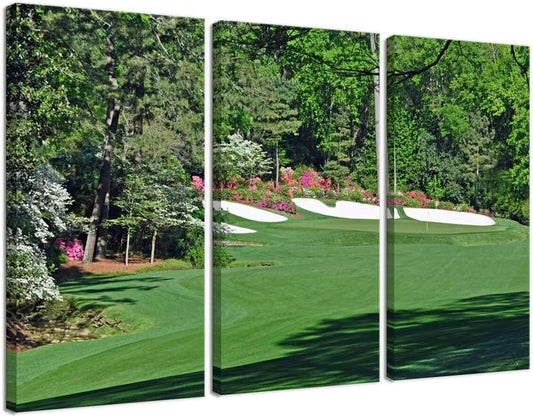 Augusta National Golf Course Wall Art Pictures - Augusta Golf Course Wall Decor for Living Room Bedroom Bathroom Home Decorations Golf Posters Canvas Prints Framed Ready to Hang(12''W x 24''H x3)