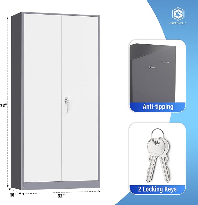 Greenvelly Metal Garage Storage Cabinet, 72” Steel Locking Storage Cabinet - Image 3