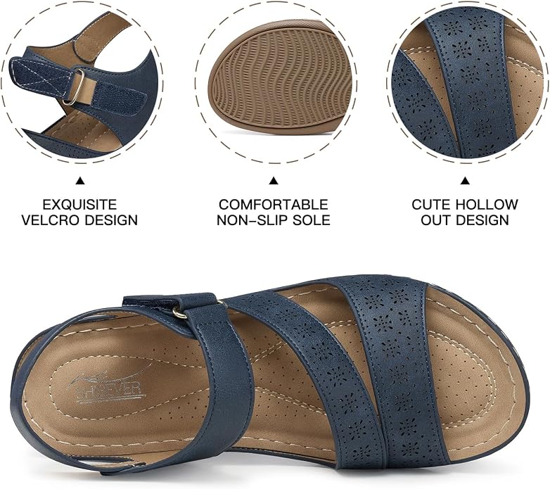 SHIBEVER Women's Wedge Sandals Platform: Comfortable Dressy Arch Support Ankle - Image 2