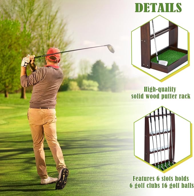 Lenwen Golf Putter Stand Wooden Display Rack Golf Club Holder Stand - Image 4