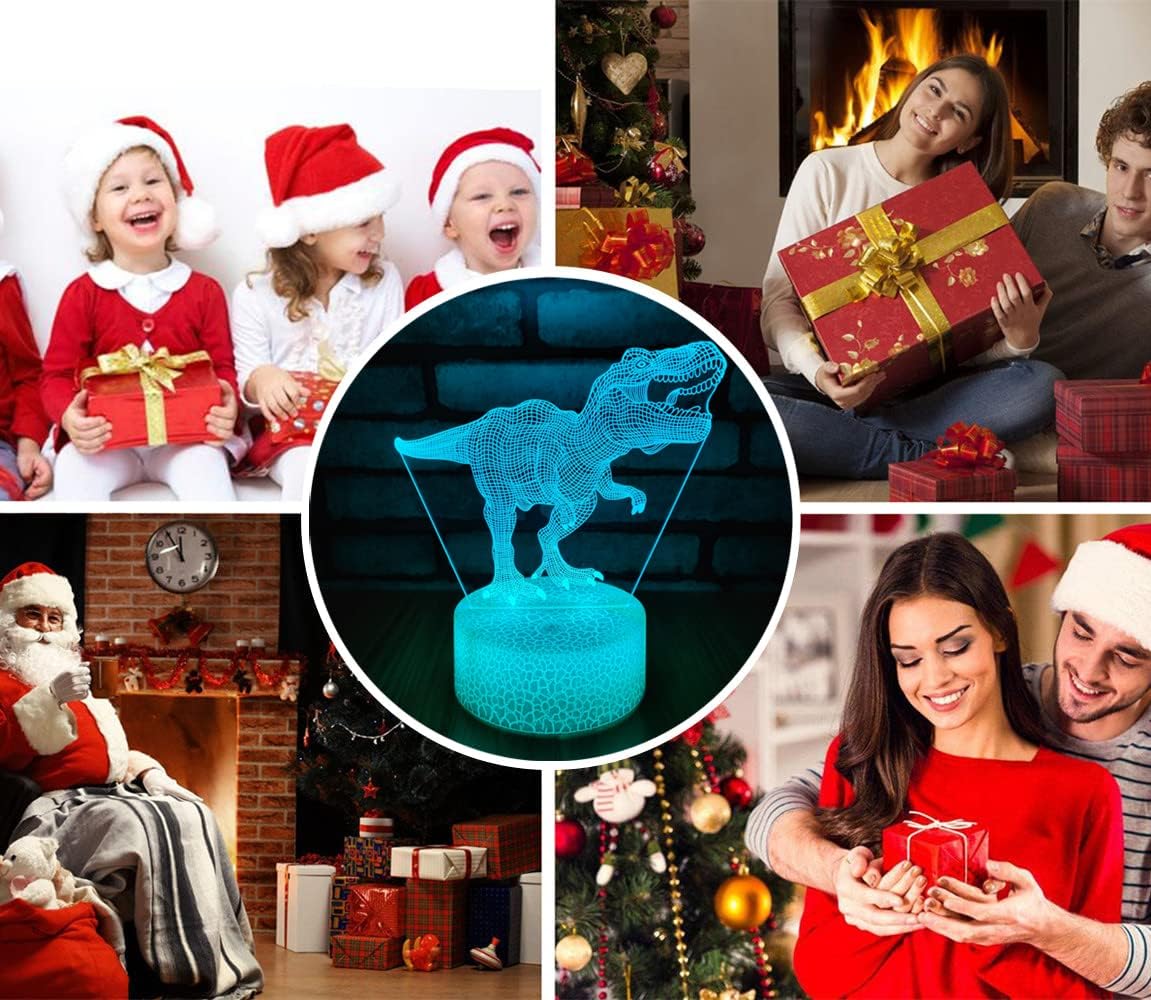 i-CHONY Dinosaur Toy T-Rex 3D Night Light for Kids - 16 Color Dimmable LED Light with Remote & Smart Touch & USB Cable - Gift for Adults, Teens, Boys, Girls Birthday