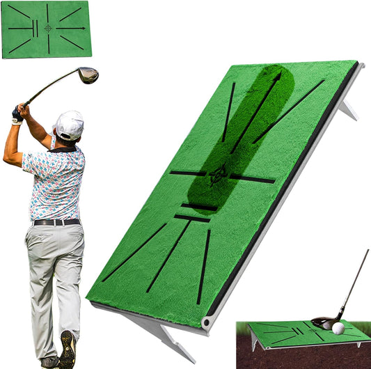 Golf Hitting Mat Swing Path Detection with 14''x9'' Aluminum Base 3'' Ground Spikes – Golf Practice Mat for Outdoor Use Backyard & Home Course, Swing Trainer