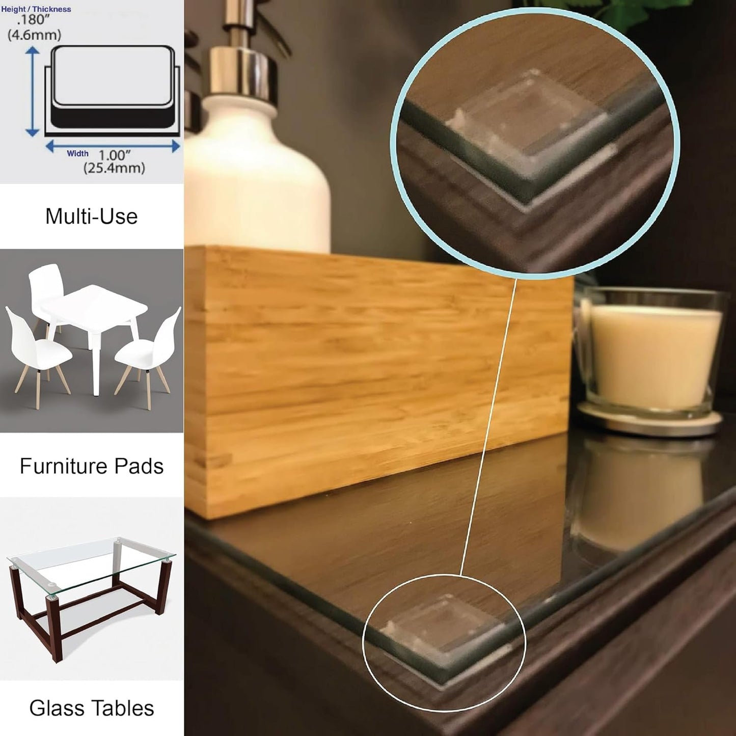 Clear Rubber Bumpers Large - Rubber Feet for Cutting Boards - Glass Table Top Bumpers, Picture Frame Spacers, Self Adhesive Furniture Pads - 1 Inch Square Self Stick Pads - 20 PCs